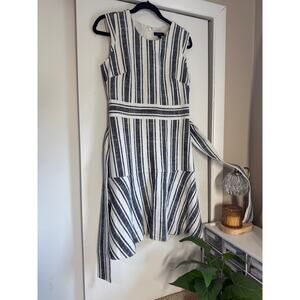 J.Crew Linen Blend Fit & Flare Dress Striped Size 4 Belted Coastal Classic
